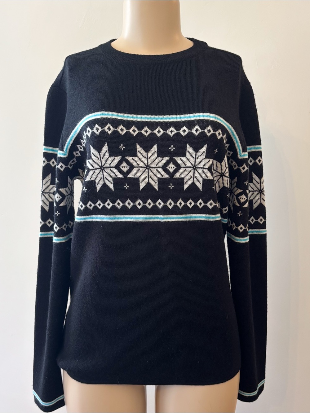 Obermeyer Fair Isle Knit Wool Sweater Black Sz Medium